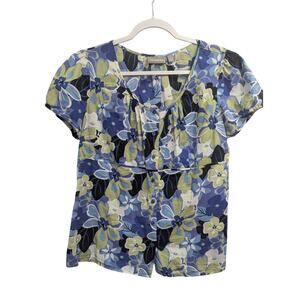 Women's cotton blue and green floral print peasant style top by Croft & Barrow L
